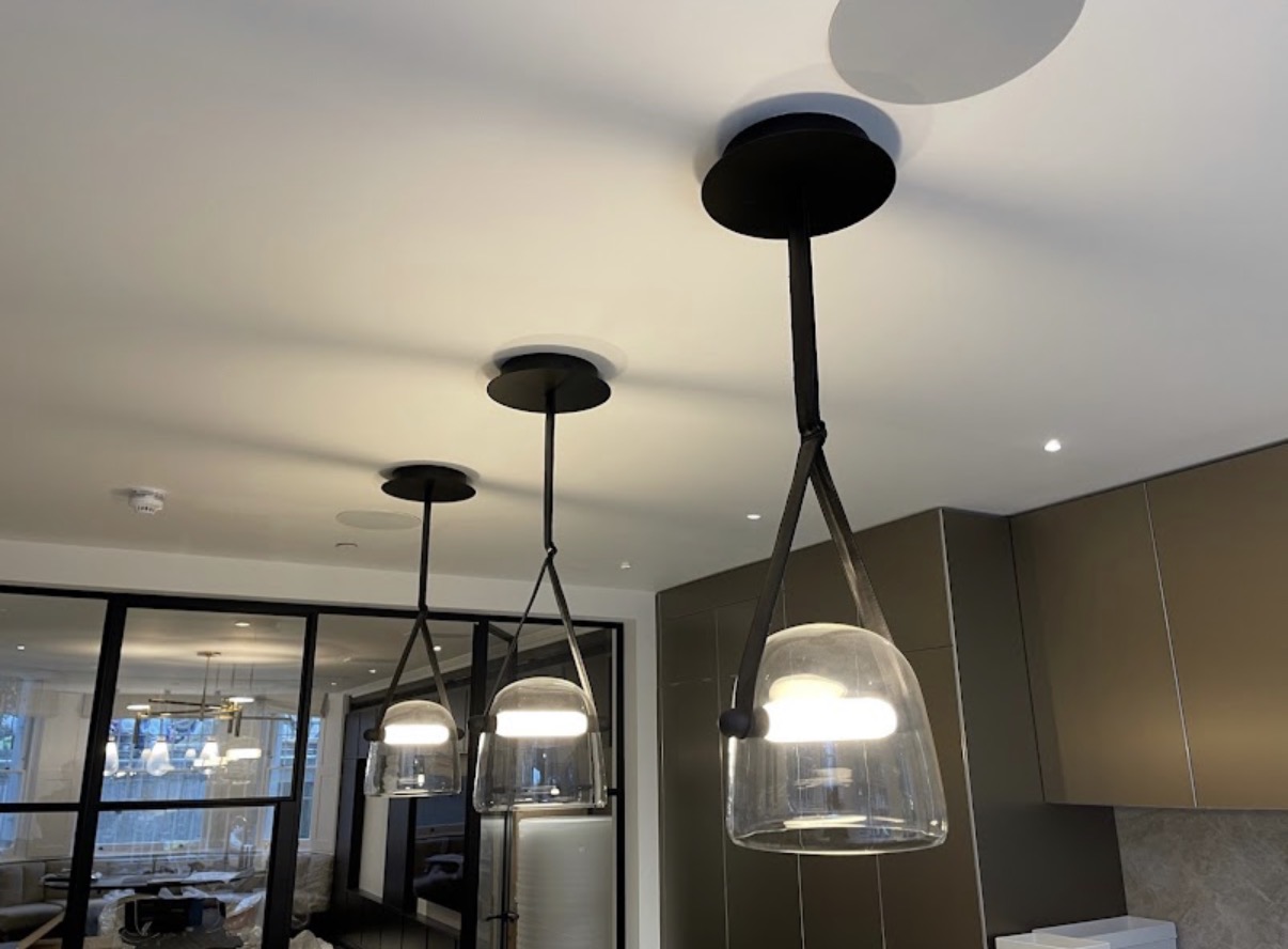 Designer kitchen pendant lights wired and installed in a Hertfordshire home