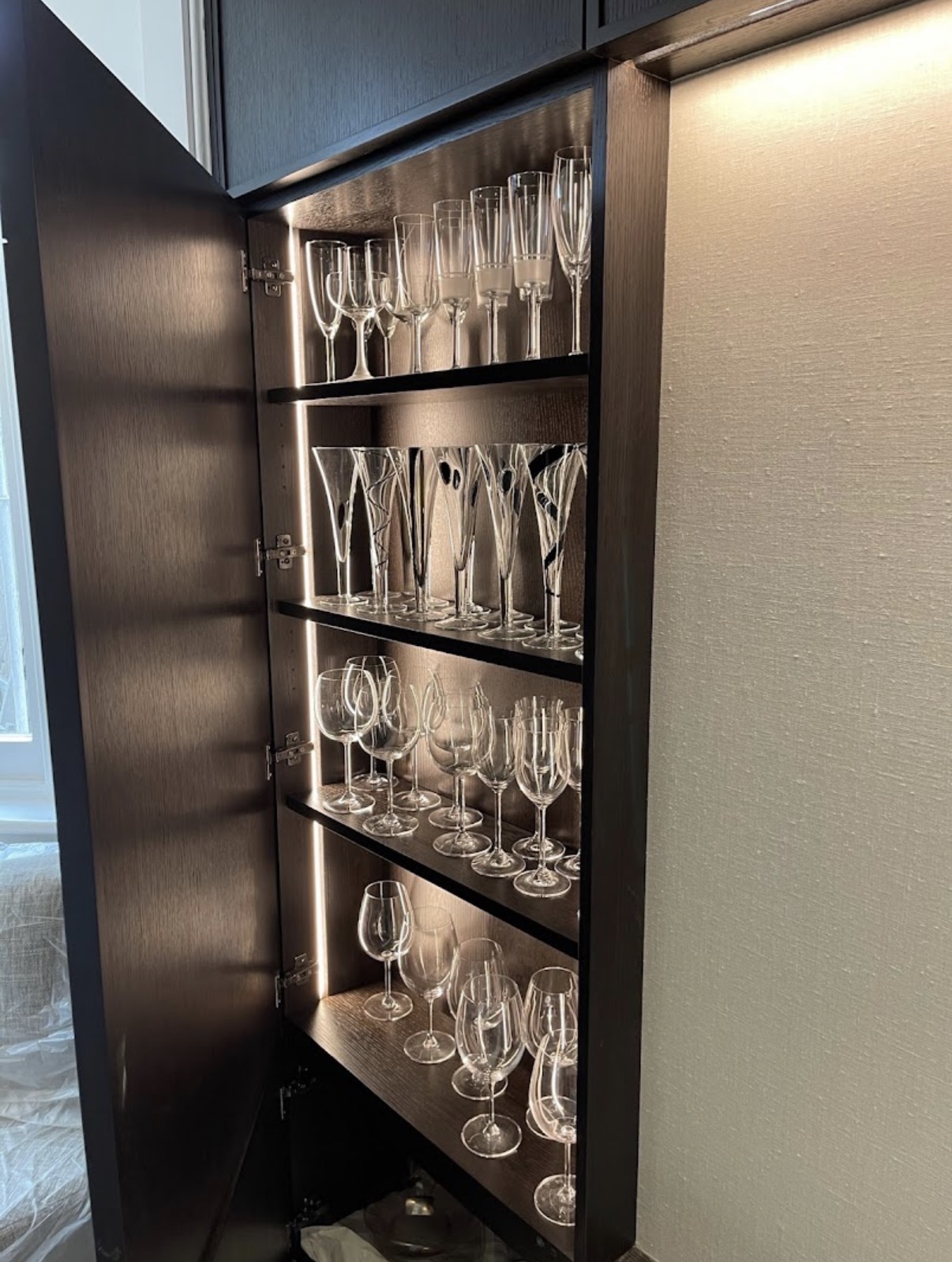 Cabinet interior lighting installed in bespoke joinery
